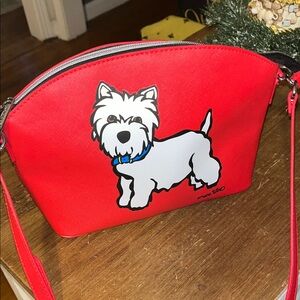 Marc Tetro Red Crossbody Bag with Westie Dog Print! Like New!